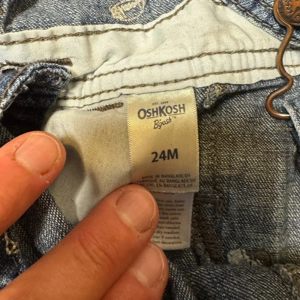 OshKosh B'gosh Football Embroidered Denim Overalls Vestbak Toddler Boys 24M Blue